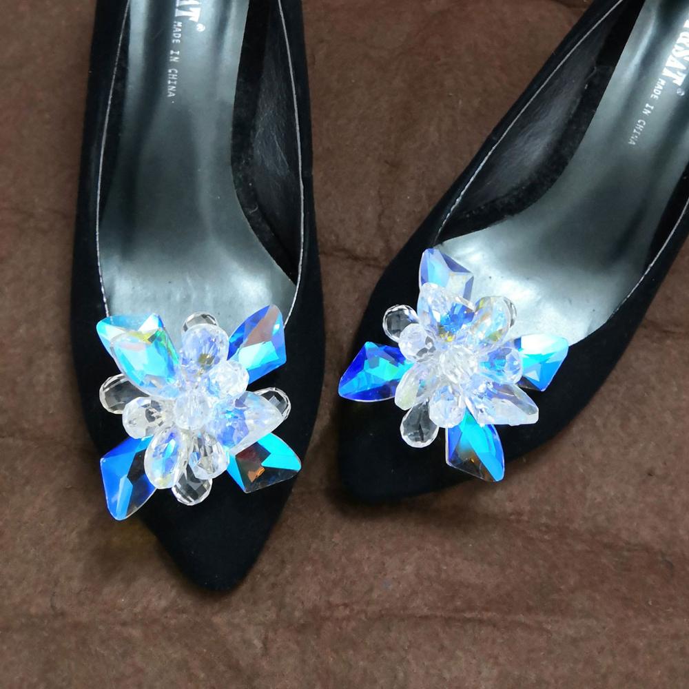 1 Paar Iridenscent Afneembare Bridal Schoenen Clip Fonkelende Glas Kristal Bloemen Schoenen Clip Bloemen Kleding Clip # SH2020007