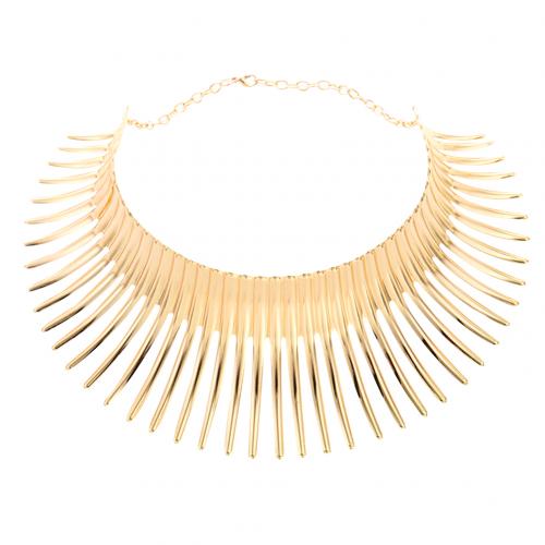 Women Strip Canine Shape Fringe Choker Statement Bib Necklace Jewelry Chic: Golden
