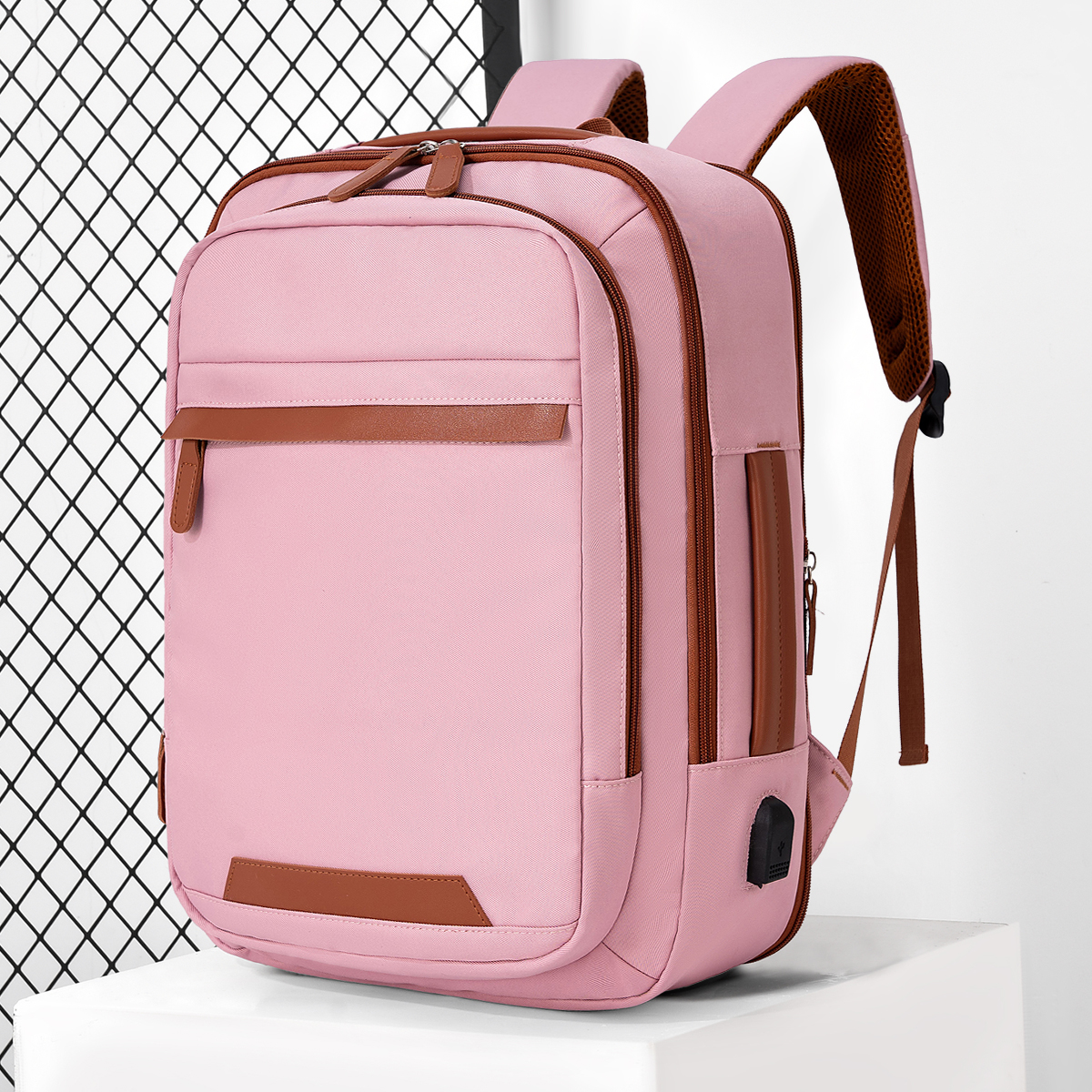High USB Rechargeable Backpack Men's Waterproof Bag Large Laptop Backpack Unisex School Bag Youth Backpack: Pink
