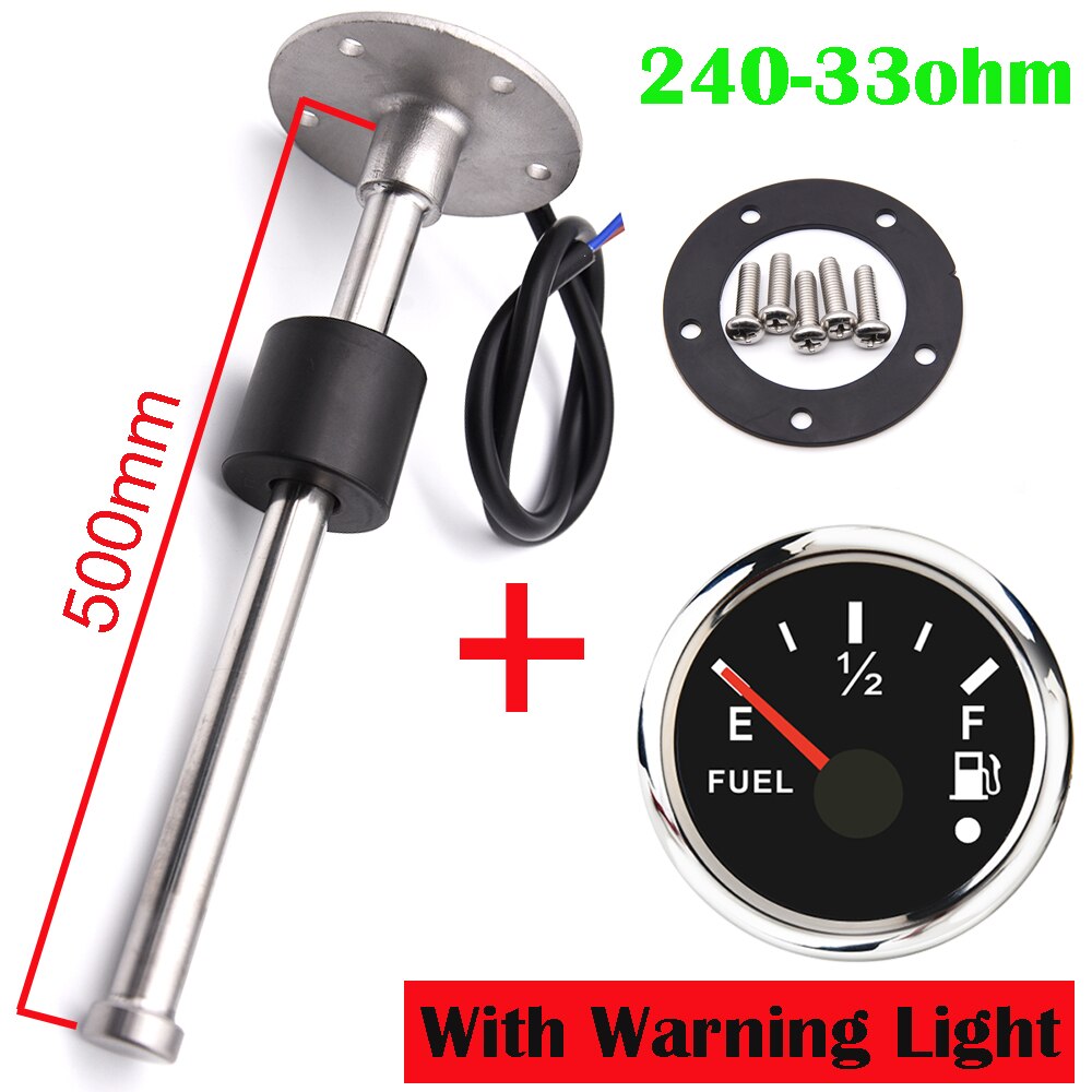 52MM Gauge Fuel Level Gauge 0-190ohm/240ohm-33ohm Fuel Tank Level Indicator Meter with Fuel Level Sensor 100MM 200MM 300MM 400MM: 500mm-240OHM BS