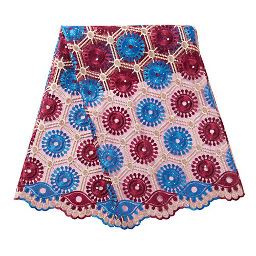 African Beaded Lace Fabric French Voile Lace Embroidery Flower Nigerian Lace Fabric Aso Oke Gele Headtie Scarf: Blue