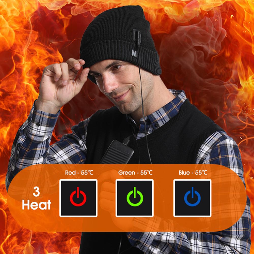 Berretto da cranio invernale con cappello riscaldato USB intelligente per uomo e donna ricaricabile lavabile con 3 flangiature lavorate a maglia