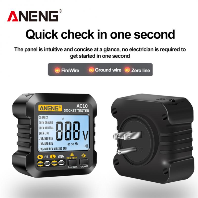 ANENG AC10 Socket Tester US/EU Plug Detector Zero Line Plug Polarity Phase Check Phase Detector Plug Multimeter Digital Tester