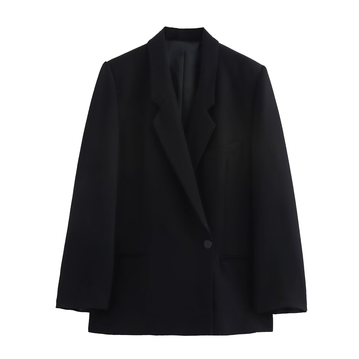 Neue europäische und amerikanische Damenbekleidung. Einfache und vielseitige zweireihige, lockere Freizeitanzugjacke: L / Schwarz