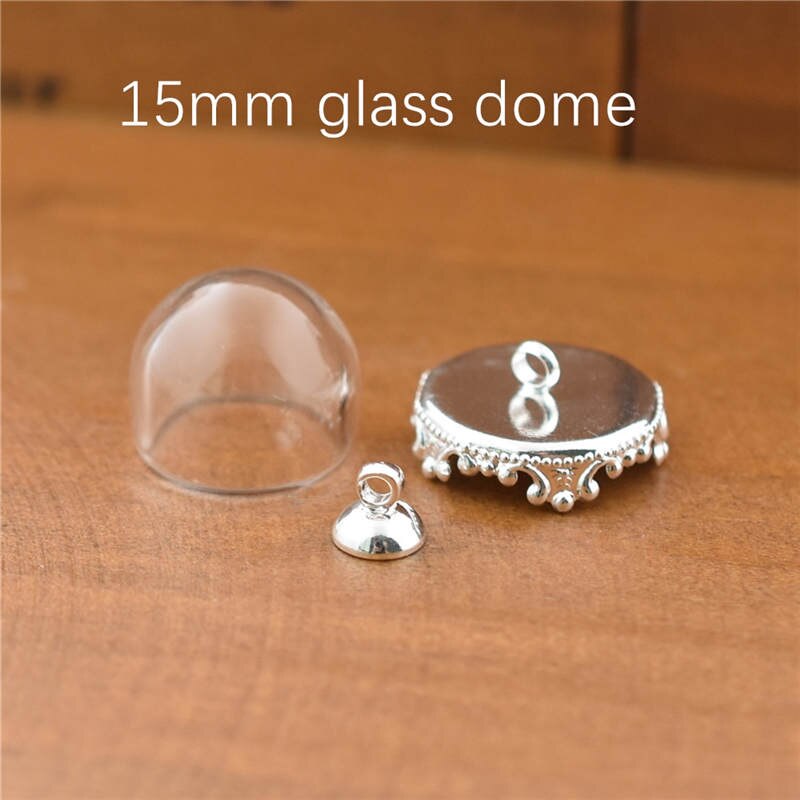 10set hollow glass dome with setting base beads cap set orb glass globe pendant glass bottle jewelry pendant: 15mm No14