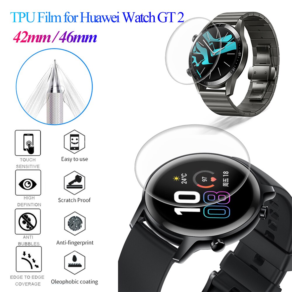 Protecteur d'écran pour Huawei Watch GT 2, Film de protection en Hydrogel TPU souple, 1 pièce/2 pièces, 42mm 46mm, pour montre intelligente,
