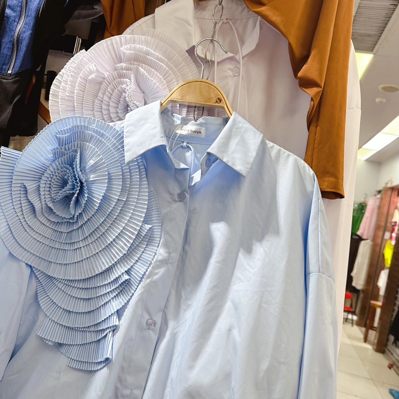 Bluse für Frauen 2025, Temperament, 3D-Blumenhemden, übergroße Spitzen, Langarm, Camisas De Mujer, modische weiße Freizeitblusen