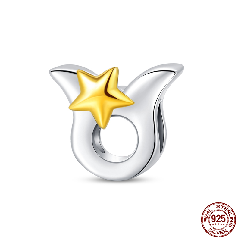 925 Sterling Silber 12 Sternbilder Reize golden Stern Tierkreis Perlen passen Qikaola Original Armbänder DIY Geburtstag Schmuck: Schwarz