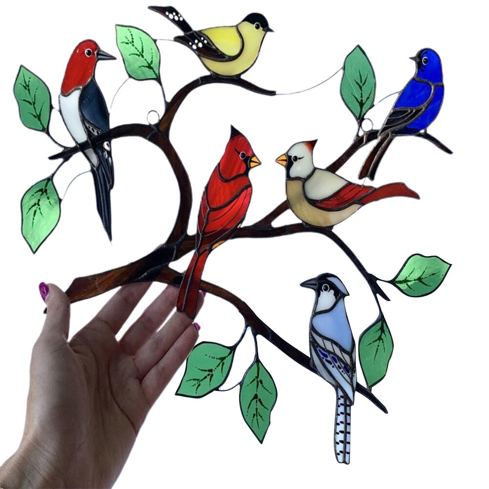 Painted Birds Home Decoration Stained Glass Window Panel Stained Glass Bird Ornaments Window Suncatcher Mother'S Day