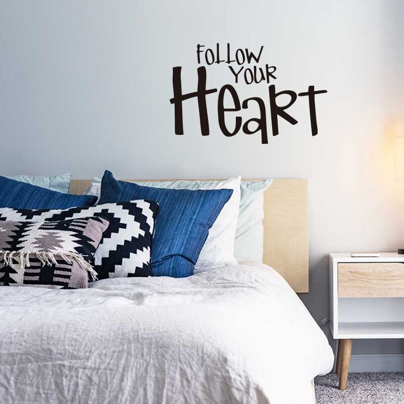 Følg ditt hjerte wallsticker wordart stue soverom tapet barnerom hjemmedekorasjon veggmaleri engelske ordtak klistremerker