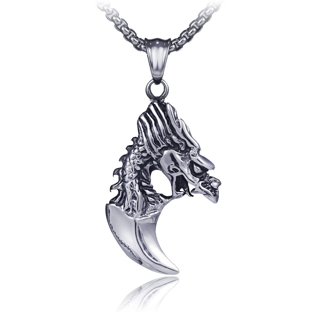 European and American Star Hip-hop Retro Titanium Steel Necklace Stainless Steel Wolf Tooth Necklace Dragon Tooth Pendant