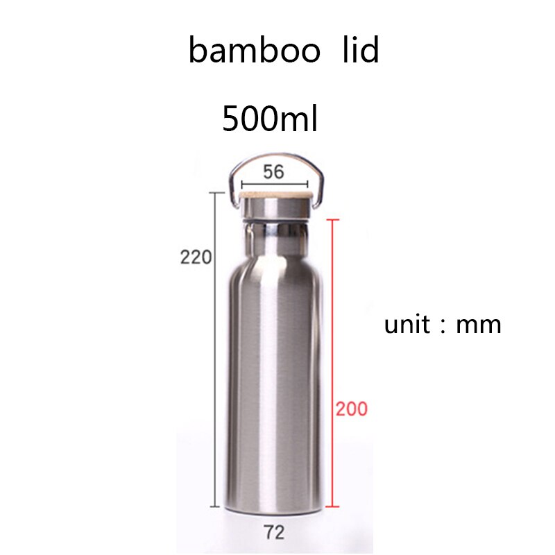 stainless steel thermos bottle double wall water bottle for travel camping hiking cycling: 500ml bamboo lid