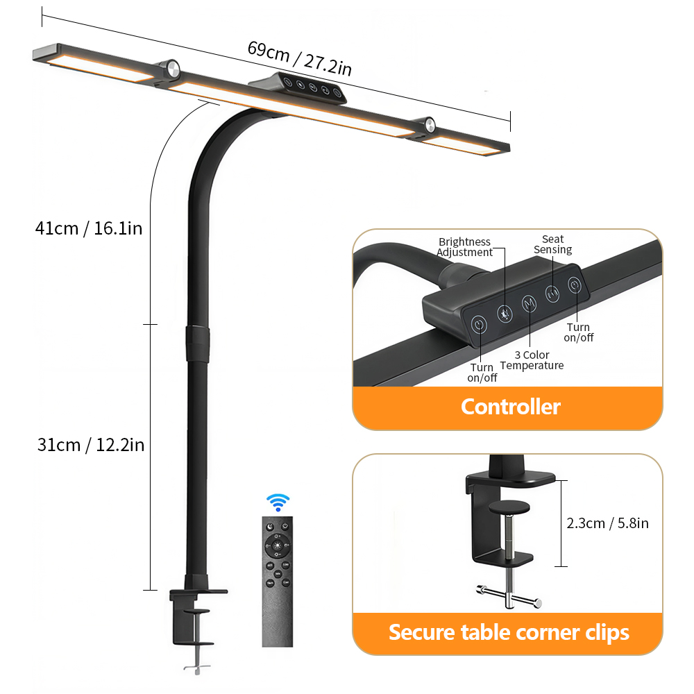 LED bureaulamp met klem Architect bureaulamp voor thuiskantoor Ultra heldere auto-dimmende PC-lamp Traploos dimbare tafellamp: M / zwart