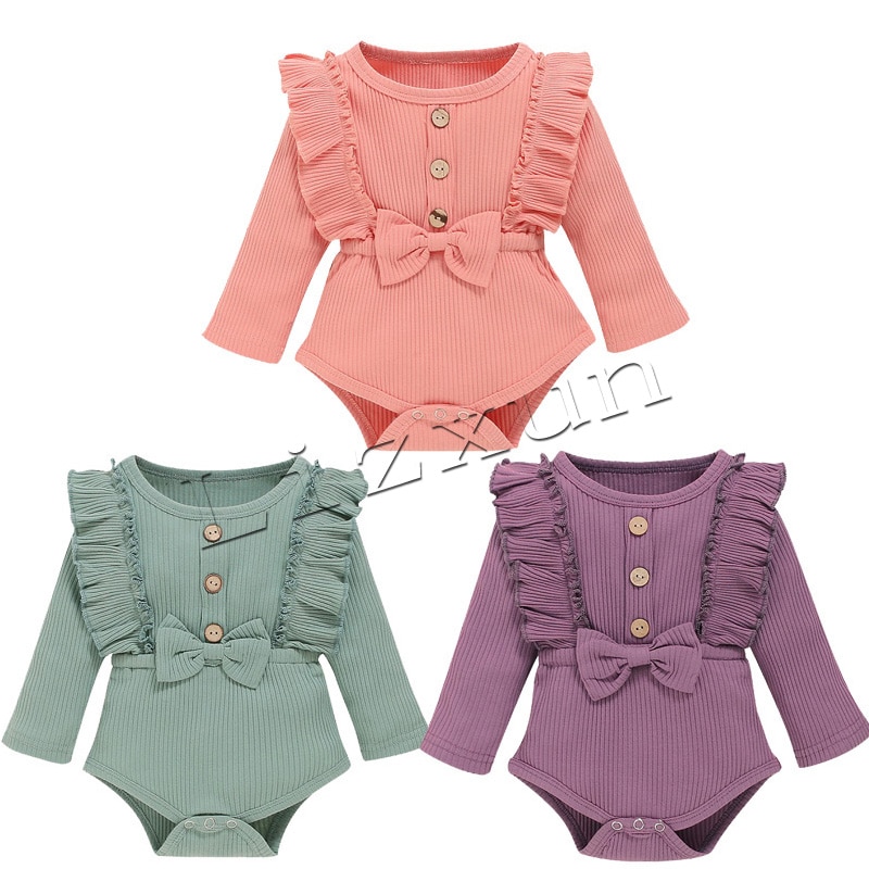 0-18 mois volants à manches longues body pour -né infantile bébé filles couleur unie noeud papillon combinaisons
