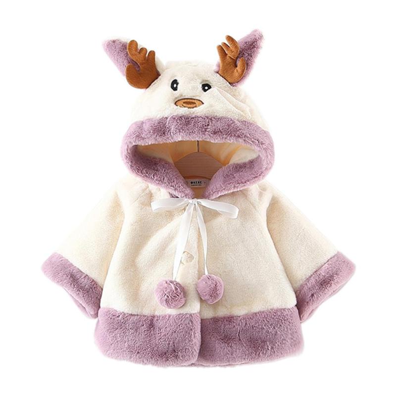 Abrigo coreano de algodón de dibujos animados para bebés y niñas, cálido abrigo de manga larga a la con costura con capucha, capa gruesa, chaquetas de lana: Blanco / 12 meses