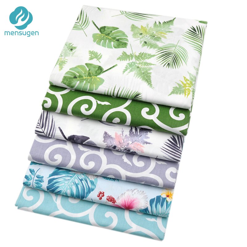 Mensugen Monstera Palm Leaves Printed 100% Cotton Fabric Meters for Patchwork Quilting Dresses Cushions Blanket Sewing Cloth