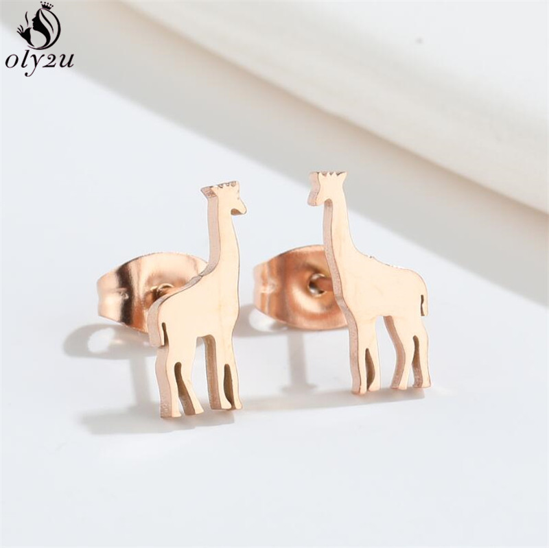 Pendientes pequeños de jirafa de acero inoxidable, bonitos tachuelas de animales con globos para mujeres y niñas, joyería de , para Piercing en la oreja de cumpleaños para hombres: Chapado en cobre envejecido