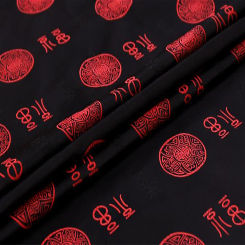 Polyester brokadestof 150 gsm vægt klassisk fu mønster jacquard stof til kinesisk tangdragt: 5 sorte