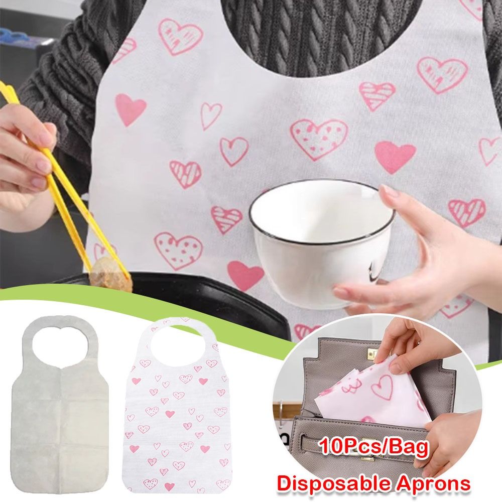 10 Pz/borsa Portatile Cuore Stampato Grembiuli Usa E Getta non Tessuto anti-incrostazione Bavaglino Grembiuli Da Cucina A Prova di Olio Ristorante Forniture per La Casa