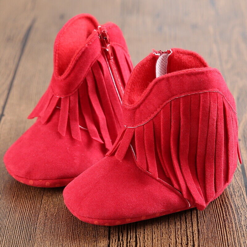 Pasgeboren Baby Baby Meisje Zachte Zool Laarzen Kwasten Mocassins Crib Schoenen Schattige Baby Meisje Schoenen: Rood / 0-6 months