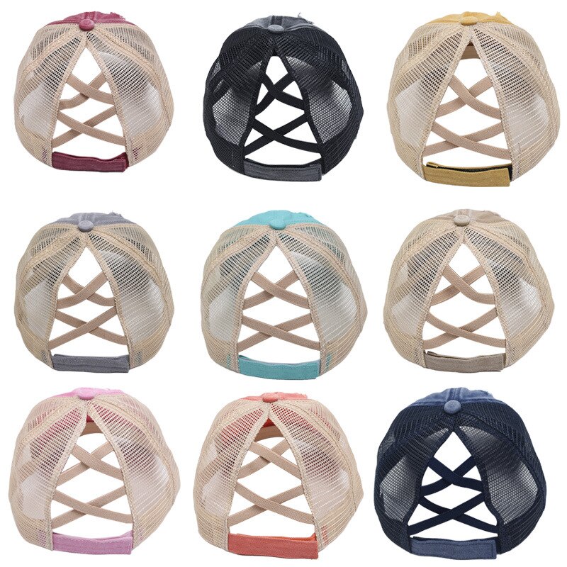 Sommer solskærmshat rodede bollehatte til kvinder vaskede snapback kasketter hestehale baseball kasket 9 ensfarvet