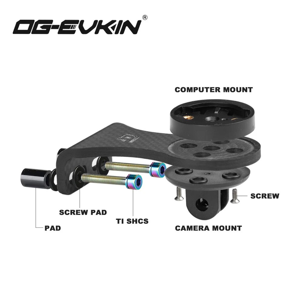 OGEVKIN Stuurpen Verlenging Carbon Computer Mount Houder Rack voor GPS/Fietscomputer/Camera/Licht Fietsaccessoires 3K Zwart