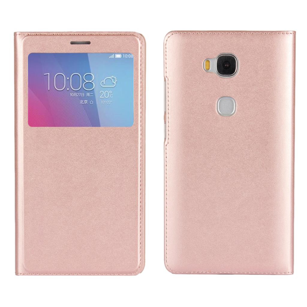 Funda protectora de negocios ultrafina funda de teléfono tipo ventana Funda de cuero pu para Huawei Honor 5X: Pink DTSC