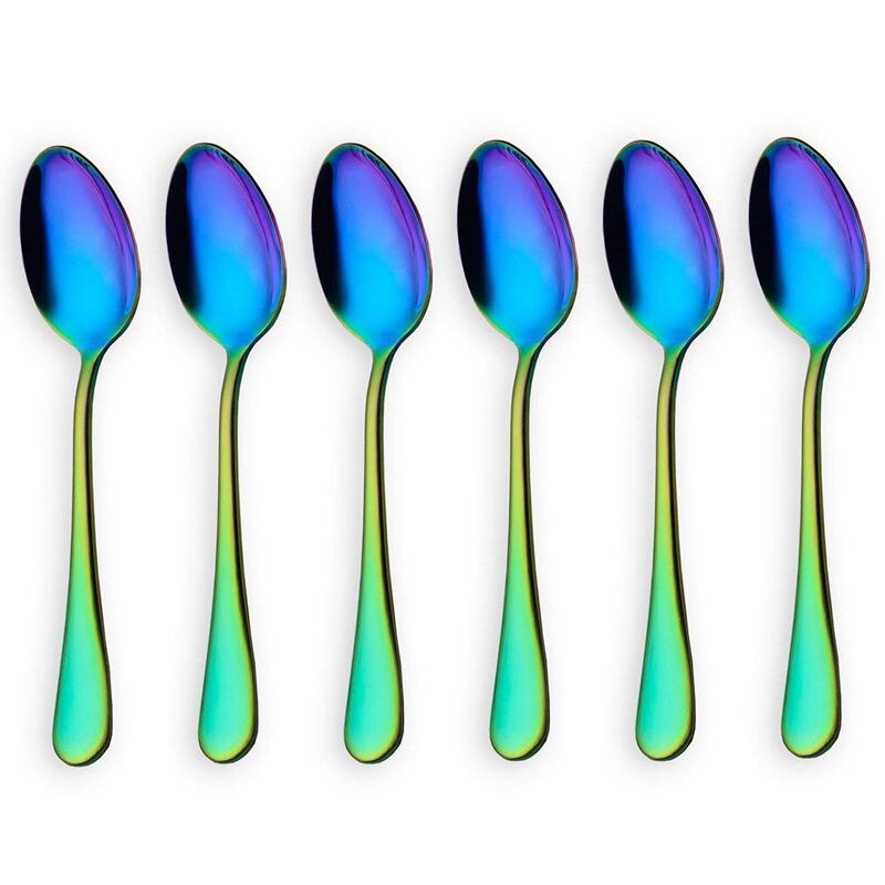 Cuillère à café couleur arc-en-ciel, Mini cuillère à gâteau en acier inoxydable, ensemble de 6 cuillères à café: Default Title