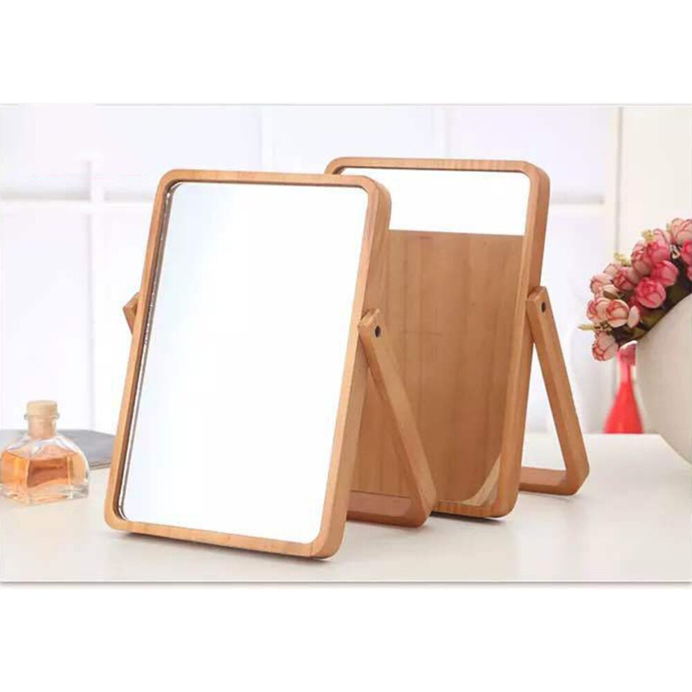 1PC Rectangular Makeup Mirror Dressing Mirror Wooden Frame Mirror Desktop Mirror for Girls Women
