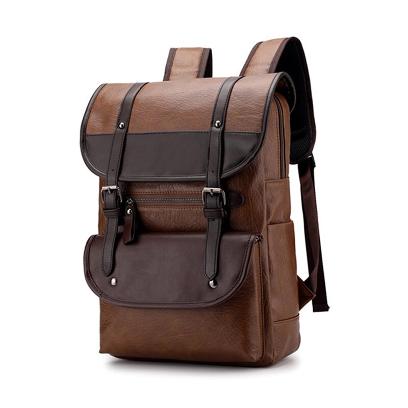 Mochila De Cuero Vintage para hombre, bolso para portátil, 15,6 pulgadas, para Notebook, mochilas de cuero, mochilas escolares, Mochila de viaje informal: Caqui