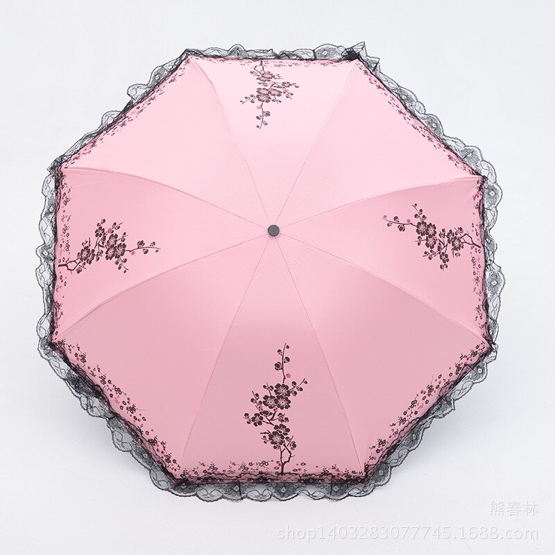 Opvouwbare Parasol Afdrukken Kant Paraplu Vrouwen Zwart Rubber Paraplu Uv Bescherming Zonnescherm Patio Paraplu Paraplu