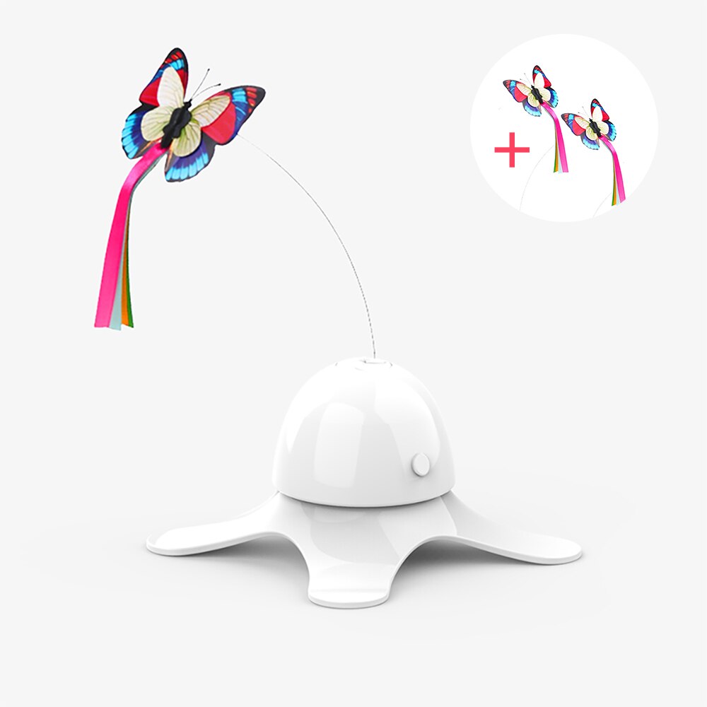 Electric Cat Teaser Toy Smart Spinning Automatic Interactive Funny Stick Training Amusement Interesting Kitten Toys Supplies: Wh-t and 2 butterfly