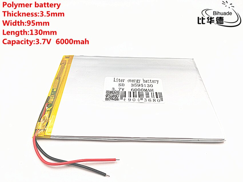 1 pz/lotto Buon Qulity grande capacità di 3.7 V 3595130 6000 mah ogni tablet universale batterie al litio ricaricabili