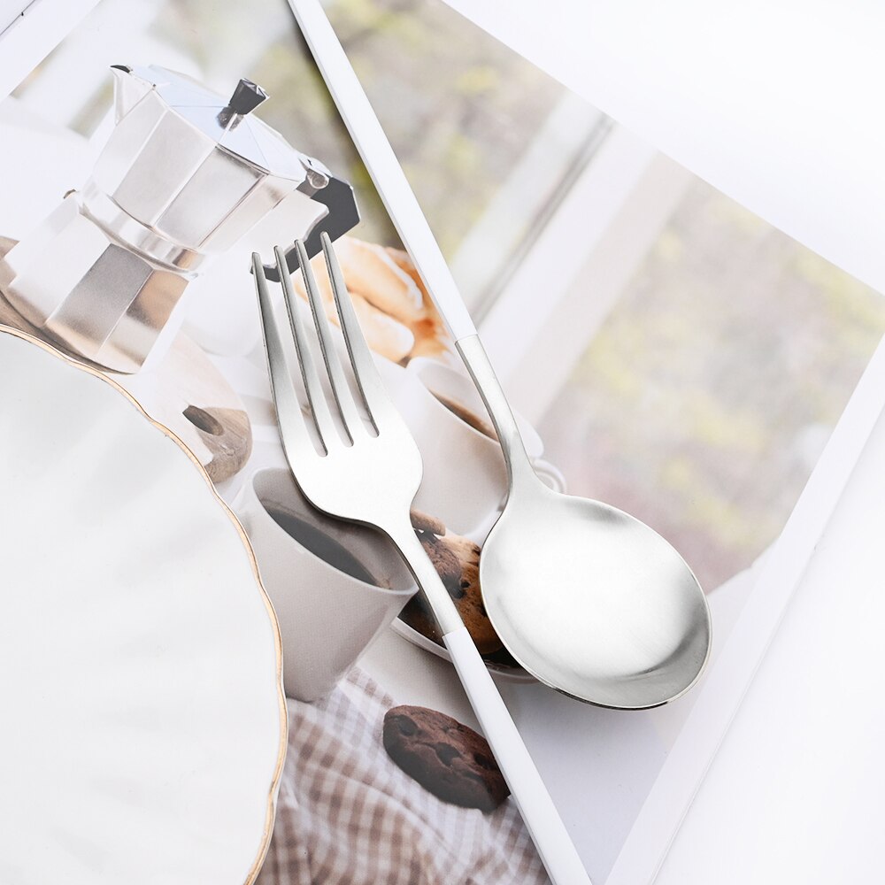 Drmfiy White Silver Dinnerware Set Western Matte Cutlery Stainless Steel Kitchen Tableware Fork Spoons Silverware Flatware Set