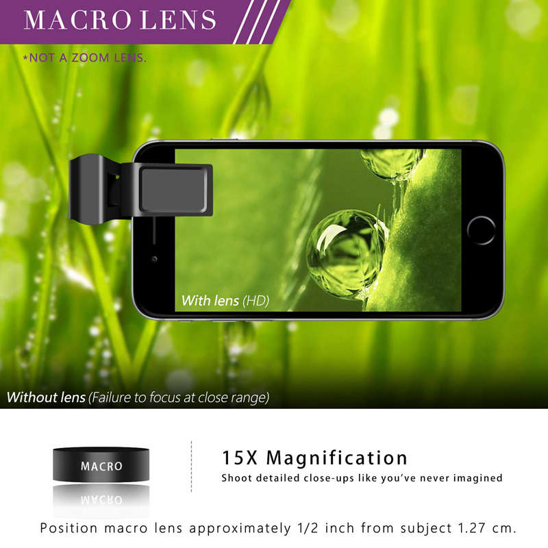 Große Blende Hd Telefon Objektiv, 52Uv 0,45 X Weitwinkel & 15X Makro Objektiv, 2 in 1 Clip-Auf praktisch Kamera Objektiv Für Iphone, Samsun