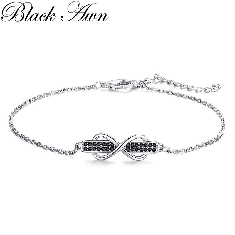 BLACK AWN Bow 925 Sterling Silver Charm Bracelet Women Wedding Jewelry S004