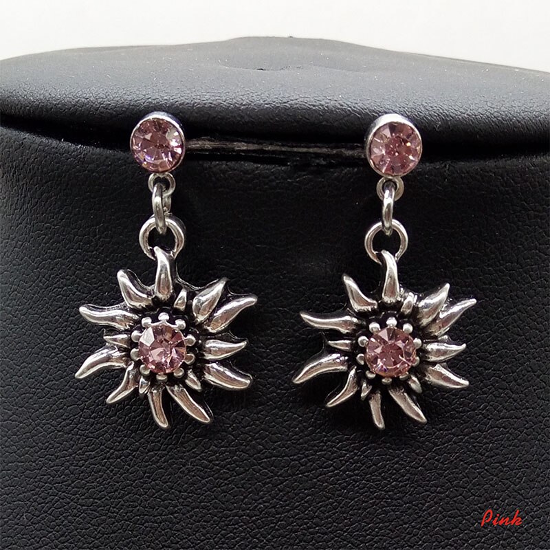 Multicolor Strass Edelweiss Oorbellen Kostuum Sieraden Dangle Oorbellen Vrouwen Girl Party: pink