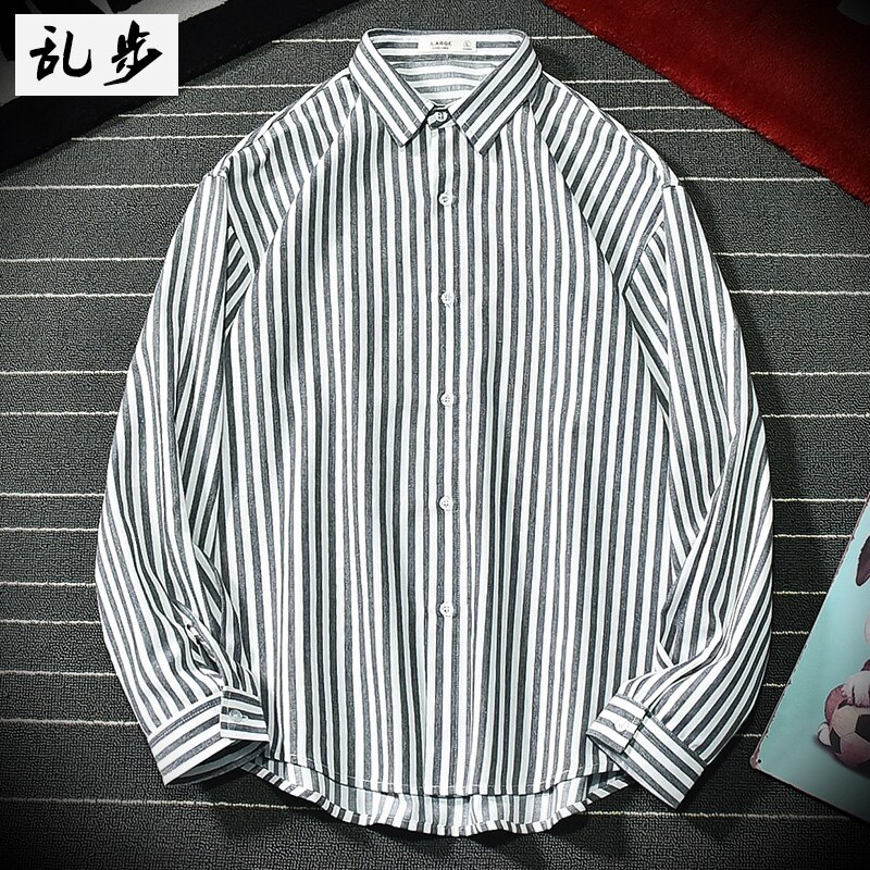 Zwart wit gestreepte overhemden verticaal patroon heren lange mouwen losse herenoverhemden herfst dun casual chemise herenkleding  eb50cs