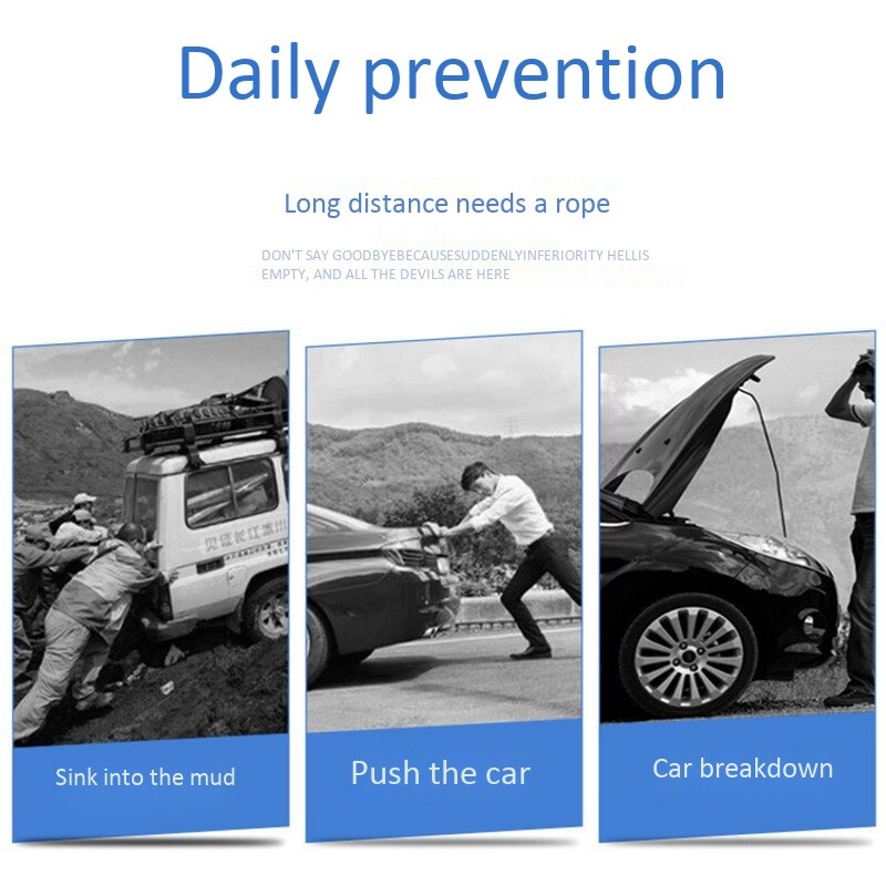 Novel-Towing Rope Strape Cable with U Hooks 5M 12Tons Shackle High Strength Nylon with Reflective Light for Car Truck Trailer