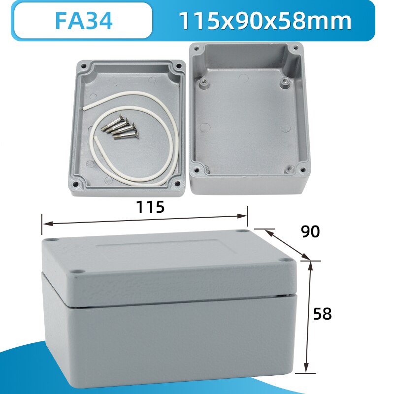 IP66 waterproof aluminium electrical assembly project junction box metal enclosure case hermetic distribution terminal housing: FA34 115x90x58mm