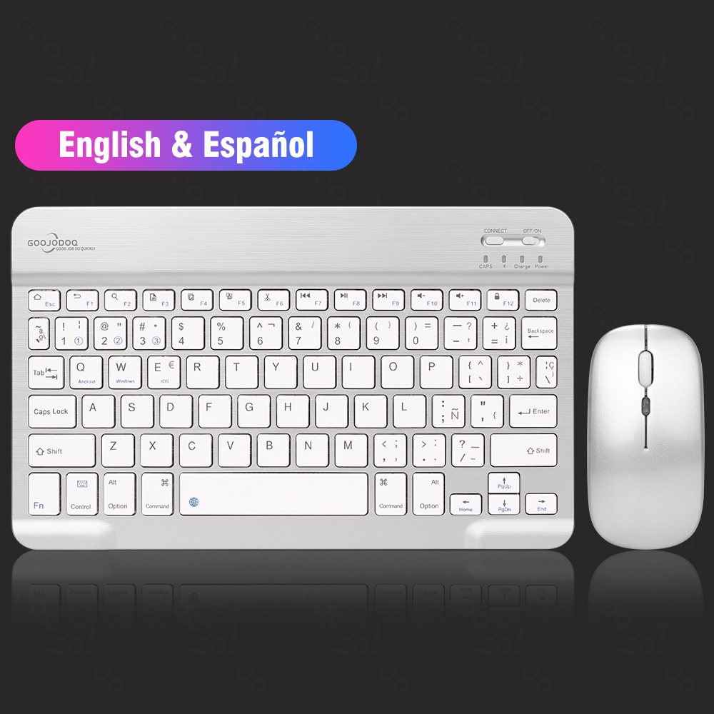 GOOJODOQ Bluetooth Keyboard For iPad Tablet Smartphone Wireless Keyboard And Mouse For Xiaomi Samsung Huawei Teclado Sem Fio: ES-Silver