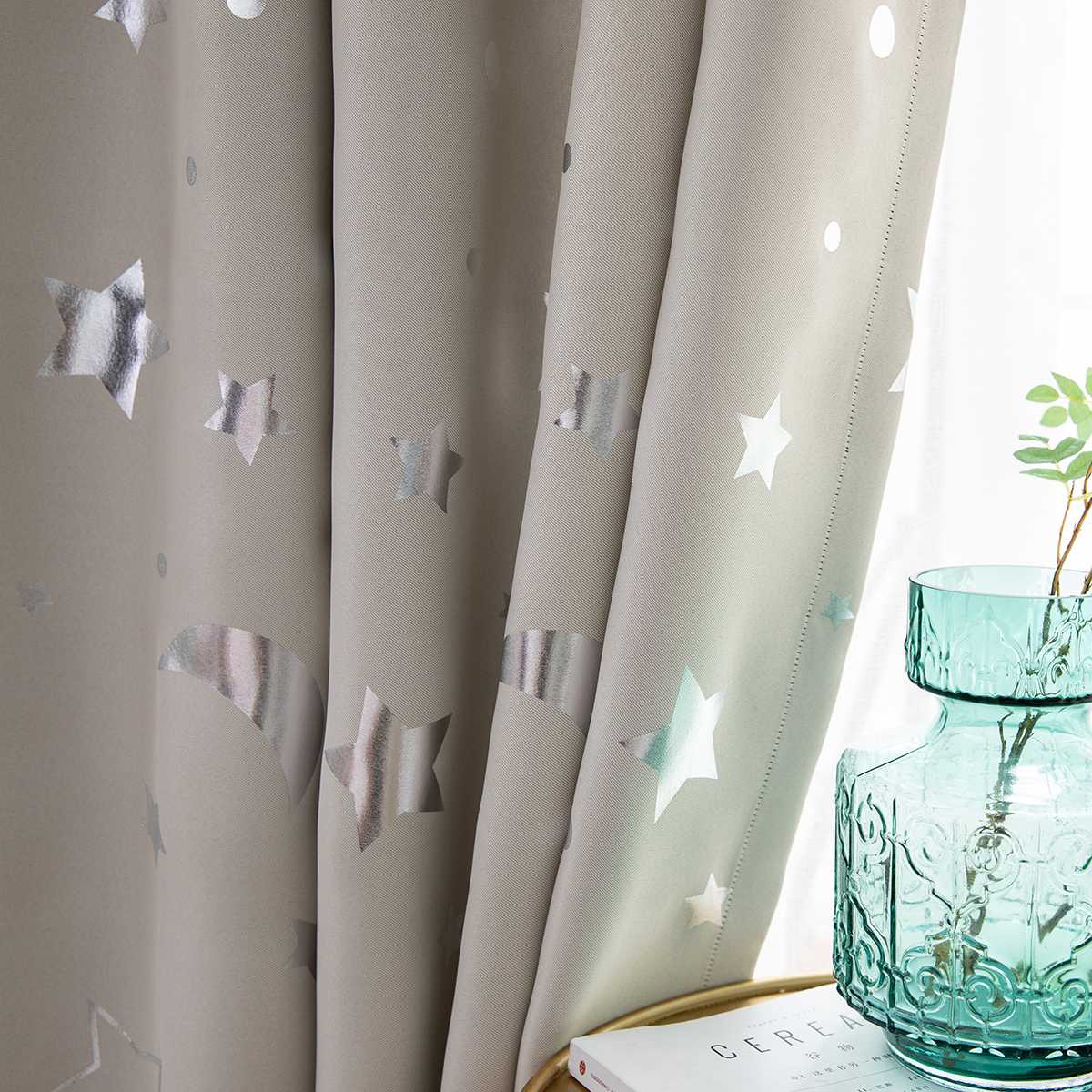 Shiny Silver Star Moon Verduisterende Gordijnen Voor Kinderen Kind Slaapkamer Koreaanse Stijl Venster Voile Tule Gordijnen Voor Woonkamer 1pc