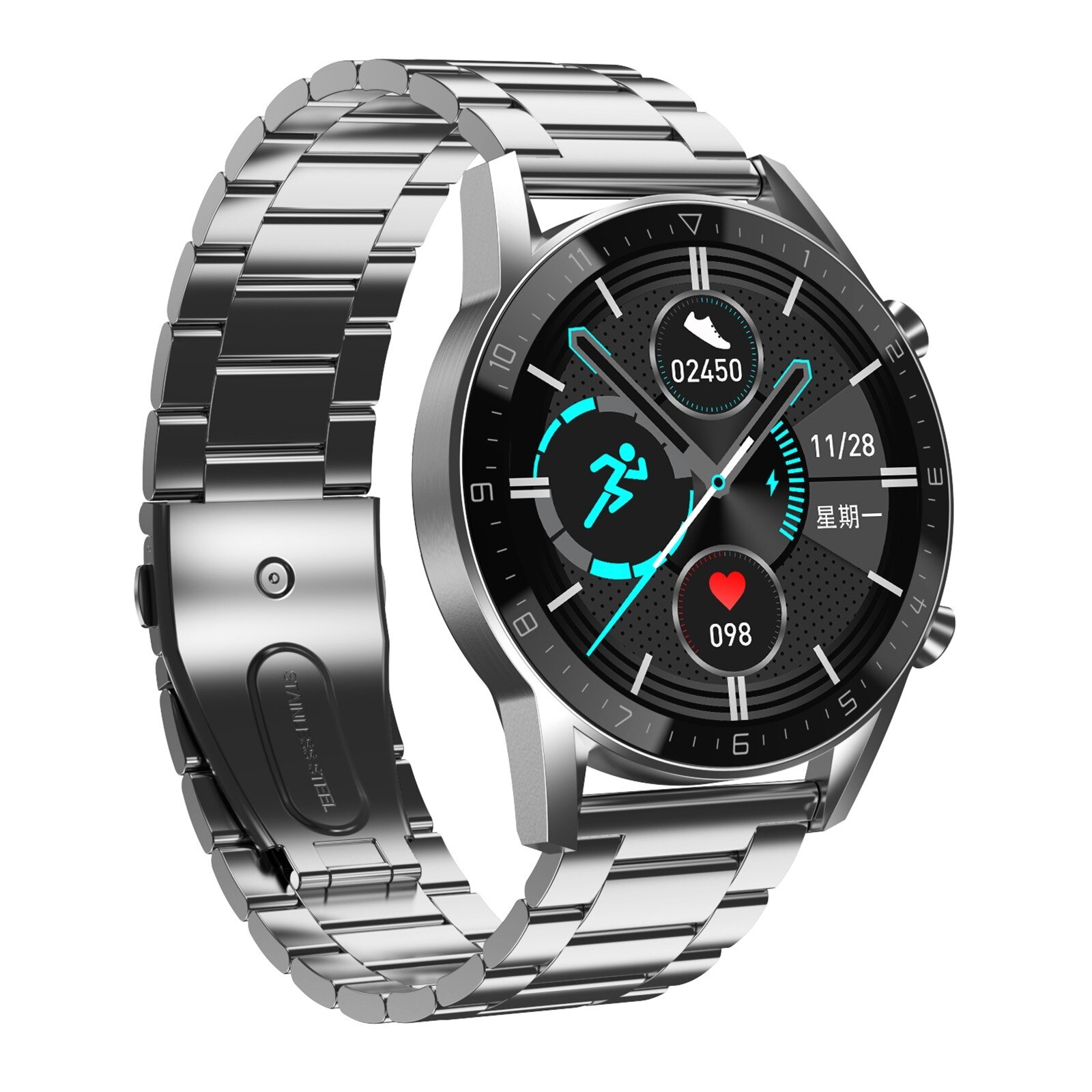 DT92 Bluetooth Oproep Smart Horloge Mannen Full Touch Screen IP68 Waterdichte Smartwatch Voor Android Ios Sport Fitness Horloges: silver steel