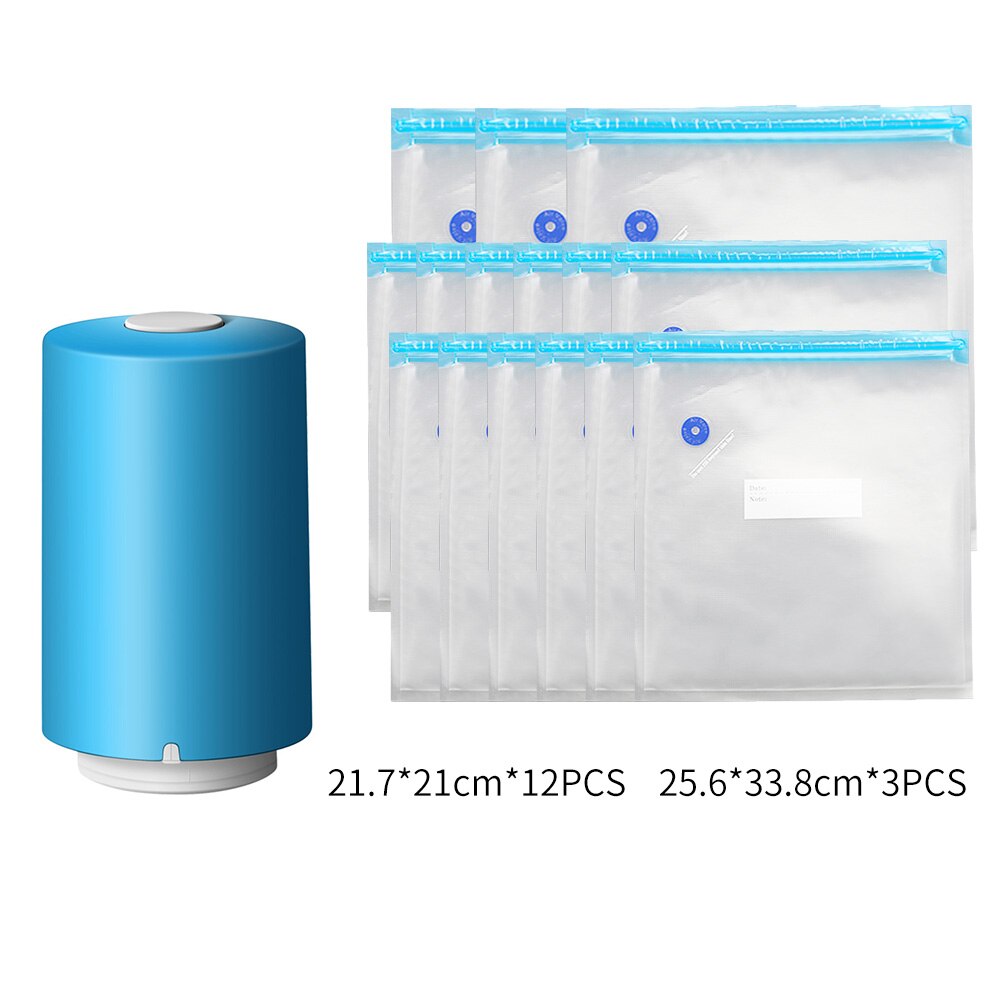 FUNHO – pompe à vide automatique USB pour aliments, Machine à emballer sous-vide, avec 5 sacs de recyclage, économiseur d'aliments: ZKJ-blue 15bags