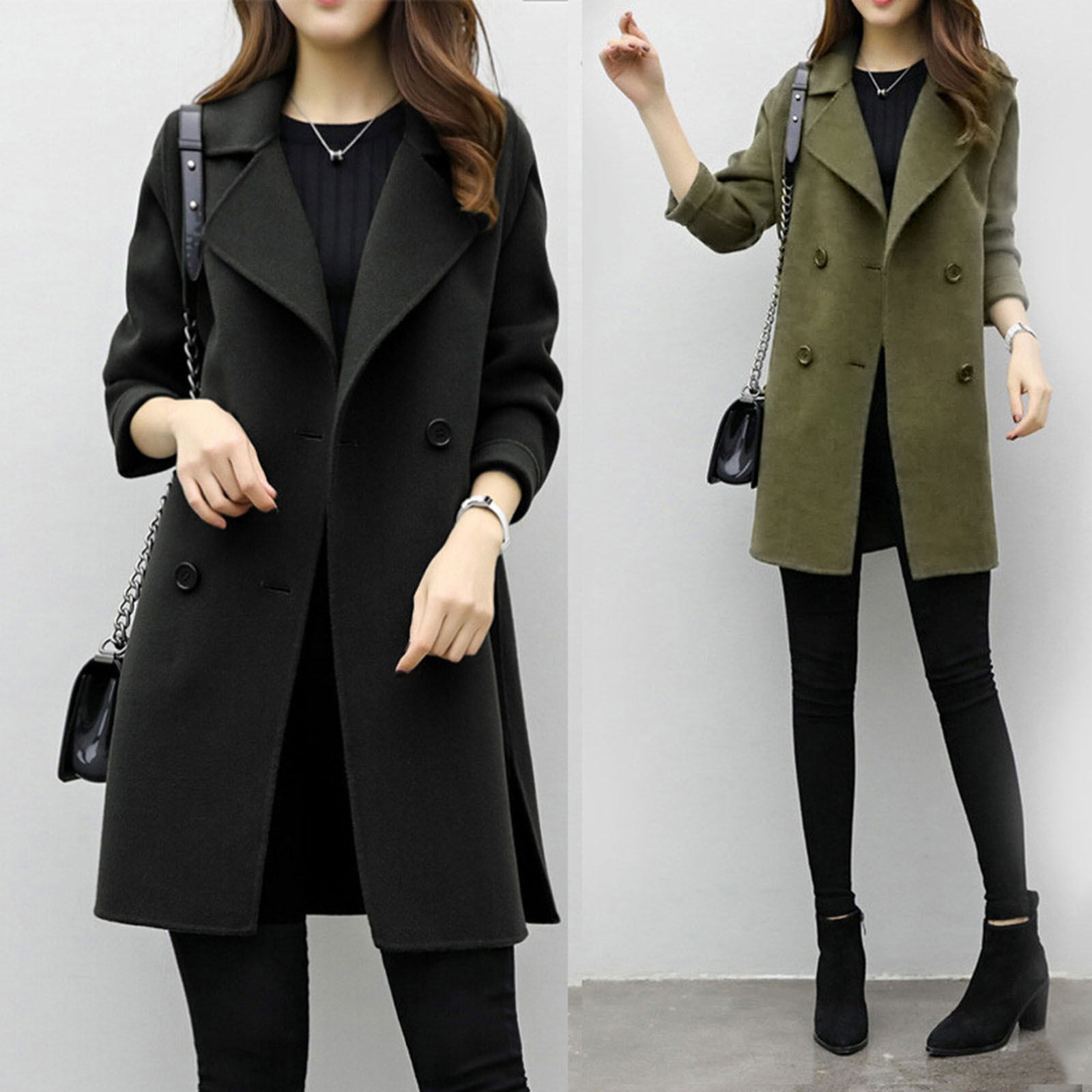 Automne et hiver Vintage femmes hiver revers mince manteau femmes hiver revers mince manteau Trench