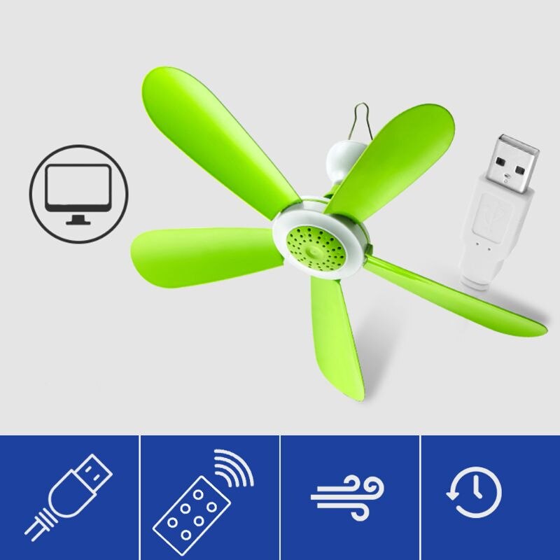 5W Remote Control Timing USB Ceiling Fan Air Cooler USB Fans for Bed Camping Outdoor Hanging Camper Tents Hanger Fan U1JE