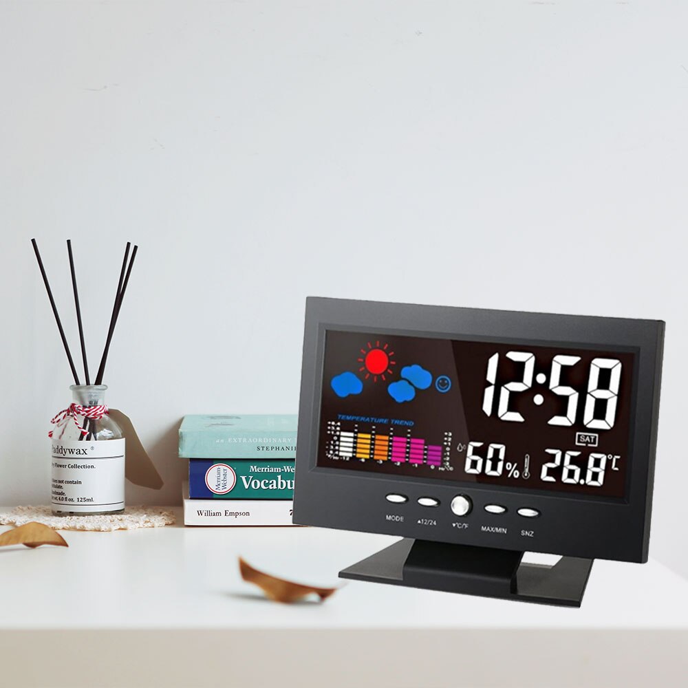 Weather Clock Color Screen LCD Digital Display Thermometer Humidity Meter Wireless Clock Colorful LCD Alarm Calendar Weather