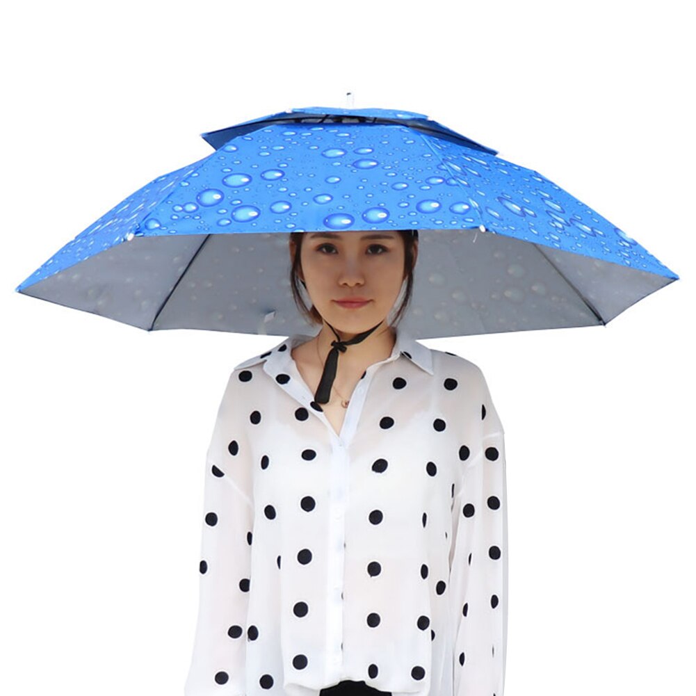Outdoor Double Layer Fishing Umbrella Hat Foldable Fishing Cycling Hiking Camping Shade Umbrella Hat Head-Mounted Headwear: Royal Blue