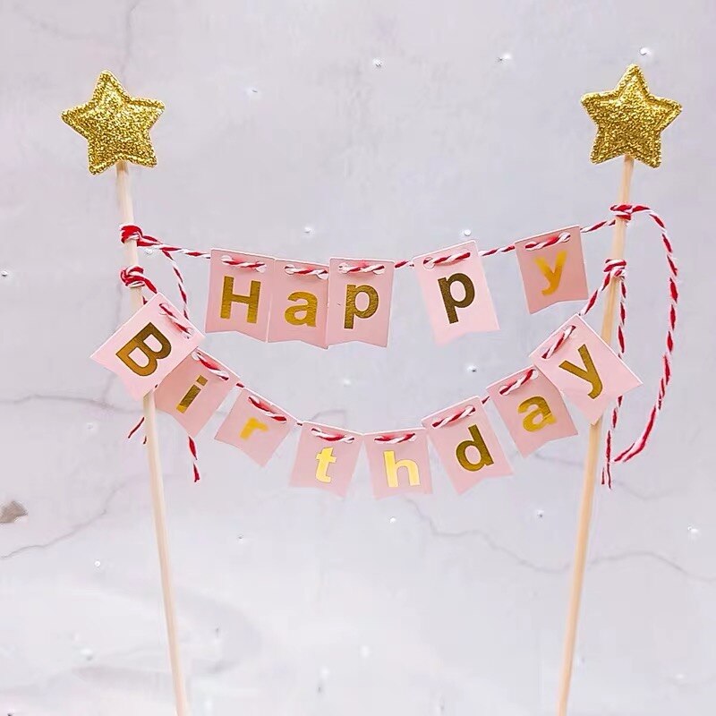 Topper para tarta de feliz cumpleaños Banner guirnalda de banderines banderas de decoración de pastel de para niños chicos niños niñas suministros