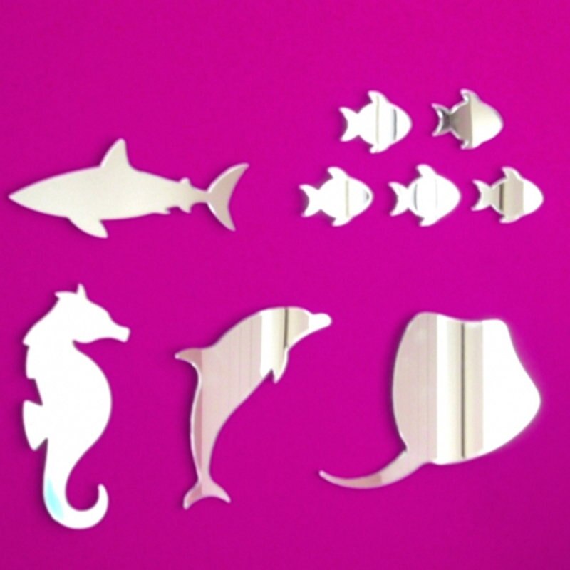 Negen Vis Zee Leven Spiegels Seahorse, Haai, stingray & Dolphin Acryl Muursticker Diy Zelfkleving Decoratie Voor Kamer Kind